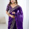 Purple Satin Chiffon Sequins Embroidery Saree (SC35321)
