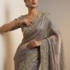 Steel Grey Gold Cutdana Beads, Sequins Embroidered Tissue Saree (SC55512)