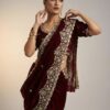 Maroon Gold Cutdana Beads, Sequins Embroidered Tissue Saree (SC55511)