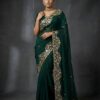 Green Gold Cutdana Beads, Sequins Embroidered Tissue Saree (SC55513)