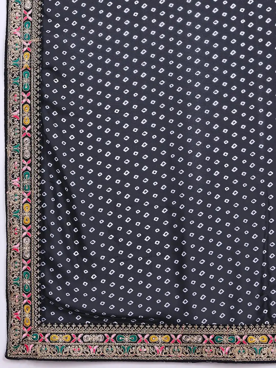 Black Bandhani Design Embroidered Saree with Heavy Embroidered Blouse Piece (SC53552) - Image 6