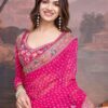Pink Bandhani Design Embroidered Saree with Heavy Embroidered Blouse Piece (SC53551)