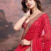 Red Bandhani Design Embroidered Saree with Heavy Embroidered Blouse Piece (SC53553)