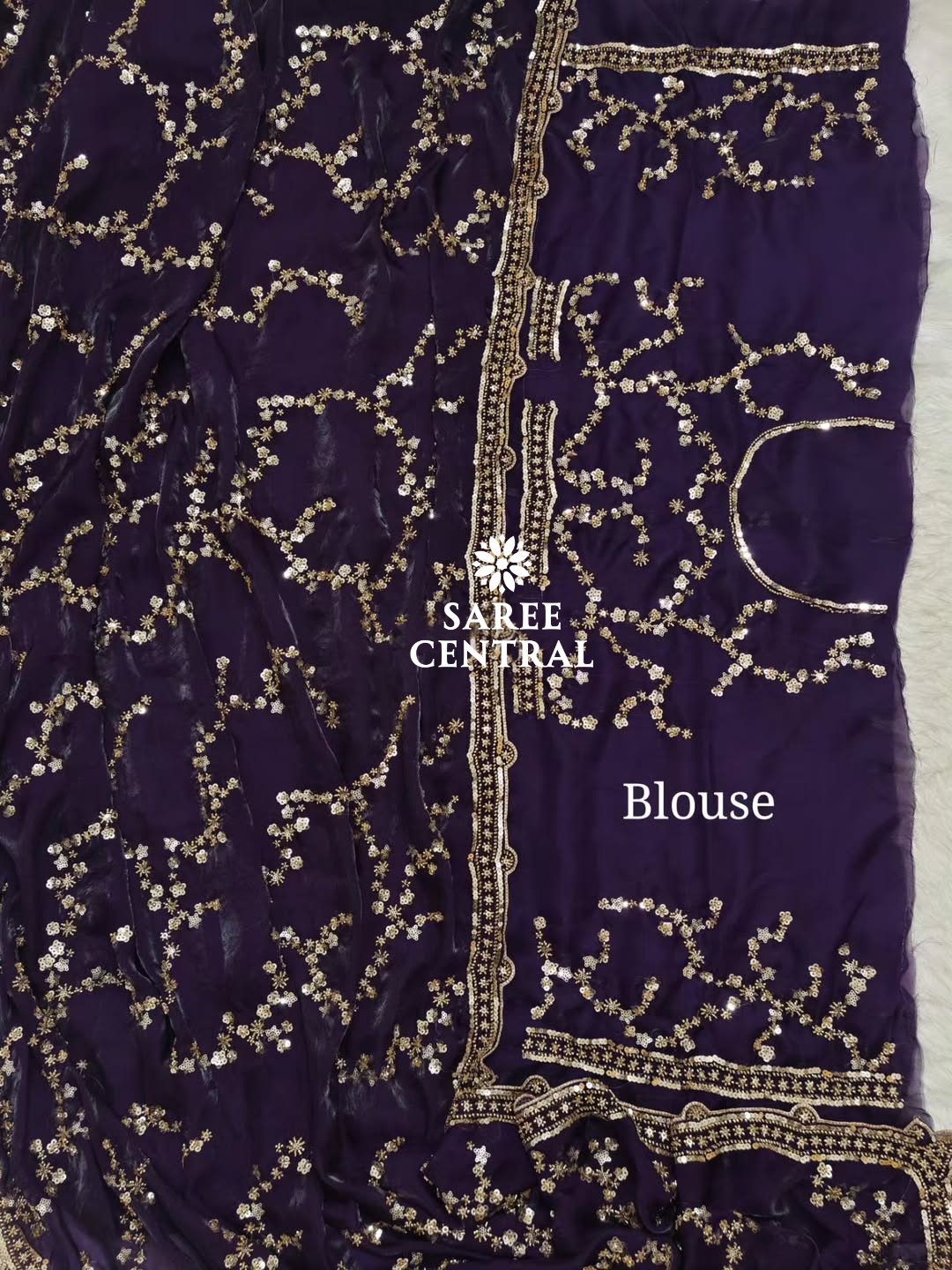Purple Gold Beads, Sequins Embroidered Partywear Saree (SC11229) - Image 13