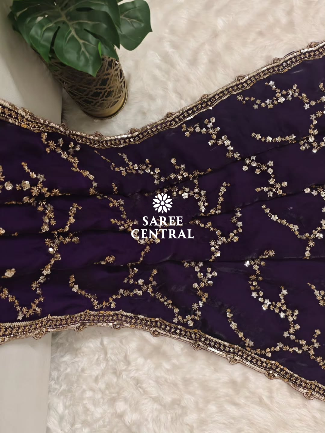 Purple Gold Beads, Sequins Embroidered Partywear Saree (SC11229) - Image 8