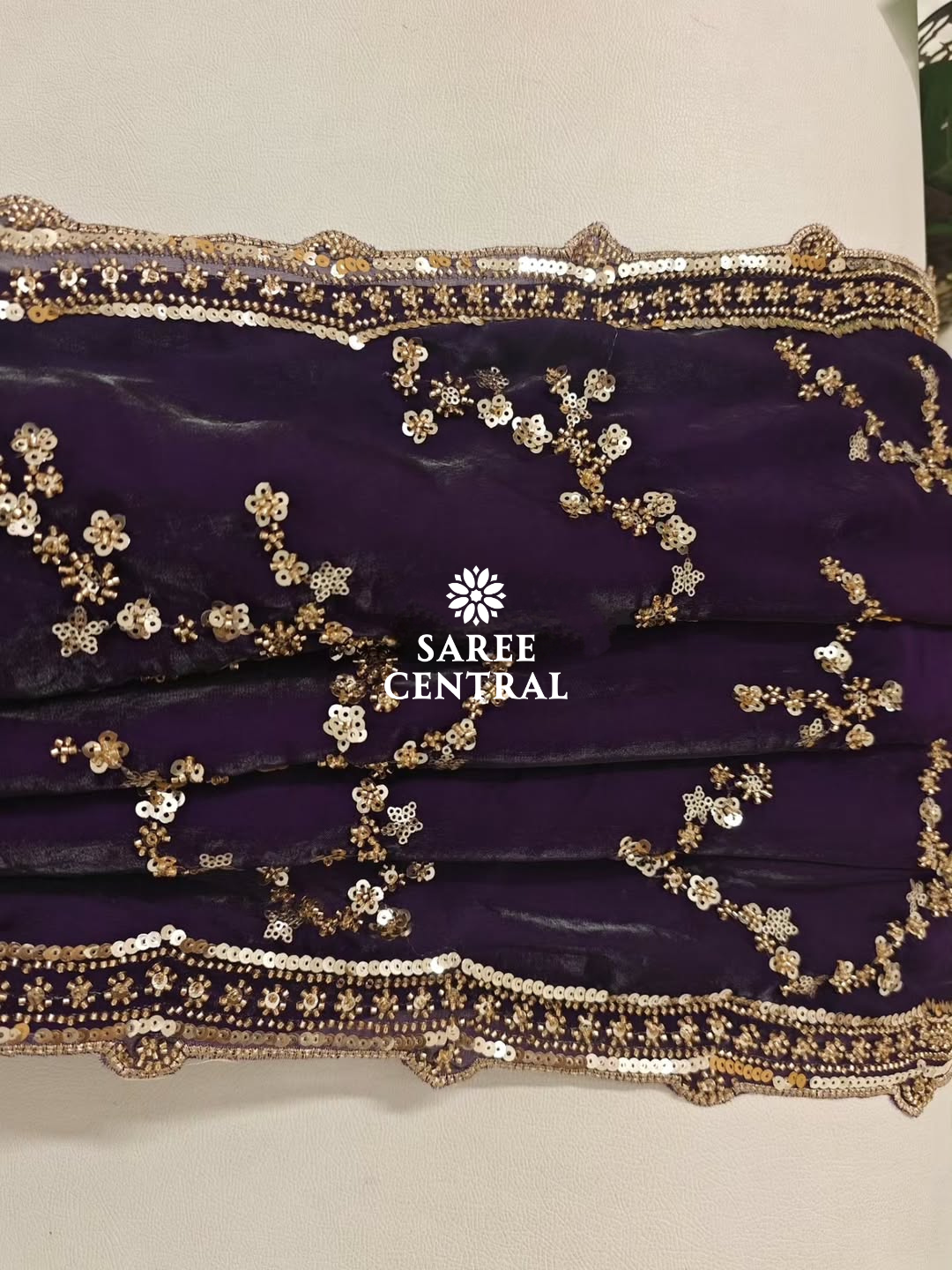 Purple Gold Beads, Sequins Embroidered Partywear Saree (SC11229) - Image 5