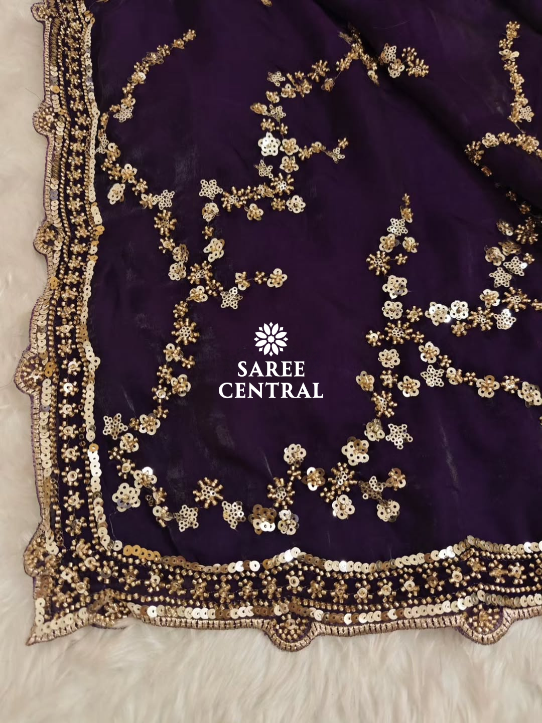 Purple Gold Beads, Sequins Embroidered Partywear Saree (SC11229) - Image 12