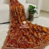 Rust Orange Gold Beads, Sequins Embroidered Partywear Saree (SC11230)