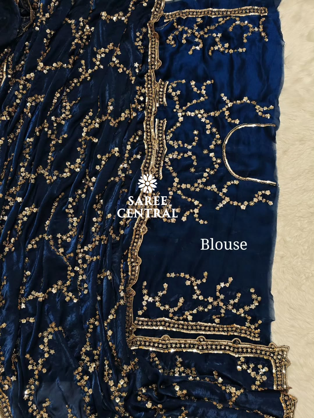 Blue Gold Beads, Sequins Embroidered Partywear Saree (SC11232) - Image 15