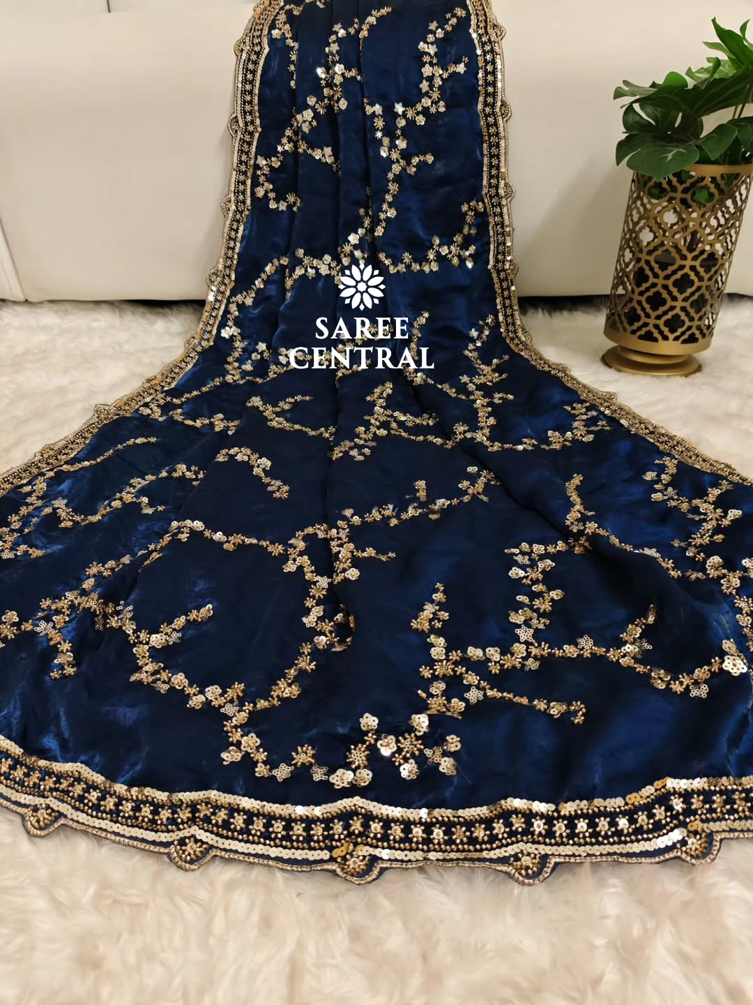 Blue Gold Beads, Sequins Embroidered Partywear Saree (SC11232) - Image 10