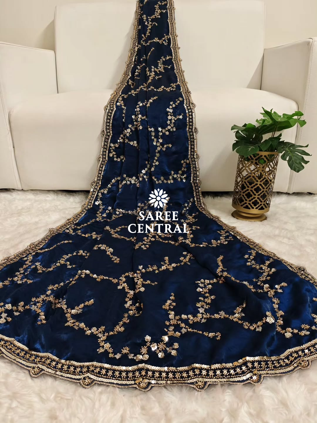 Blue Gold Beads, Sequins Embroidered Partywear Saree (SC11232) - Image 6