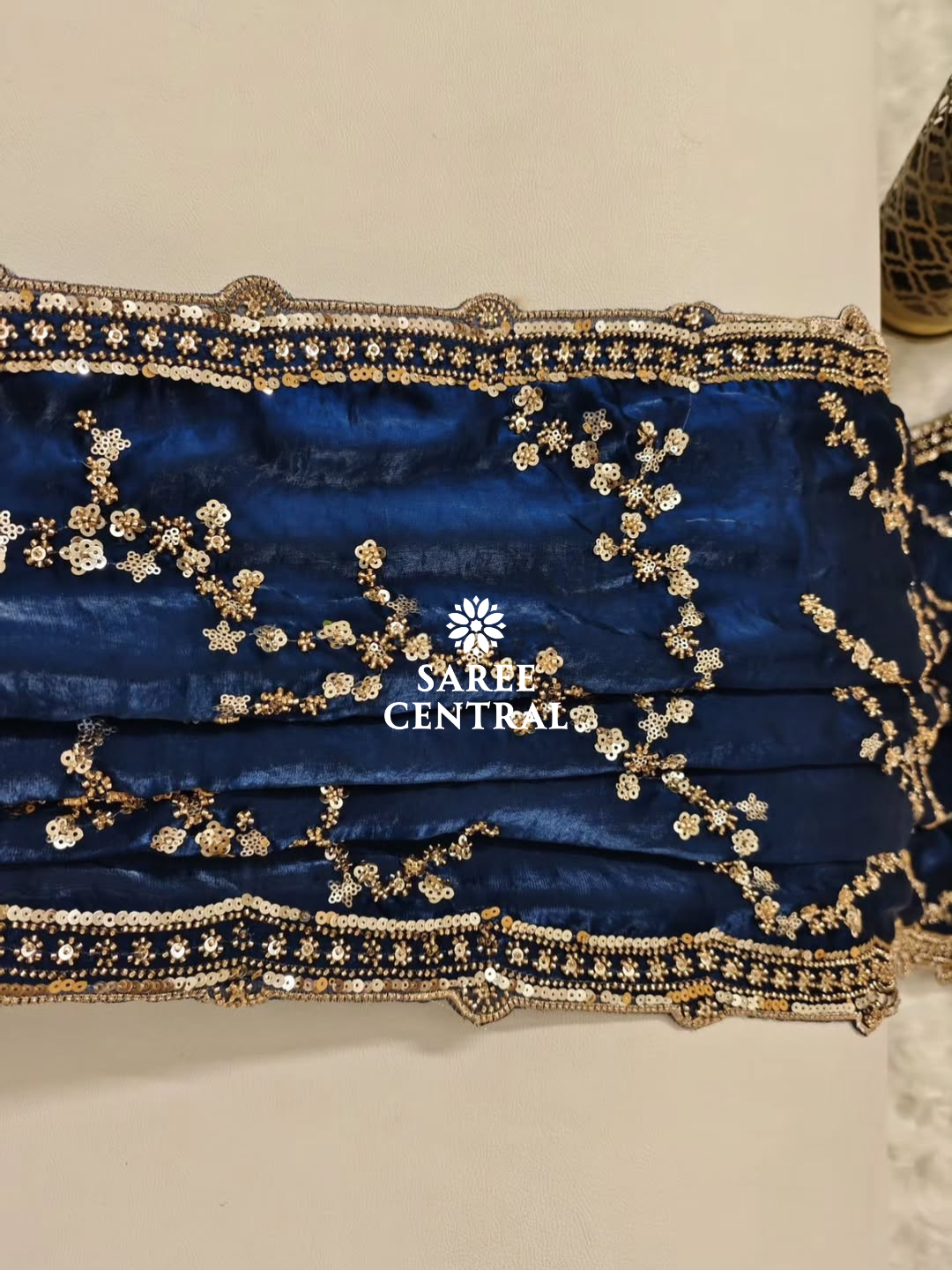 Blue Gold Beads, Sequins Embroidered Partywear Saree (SC11232) - Image 4