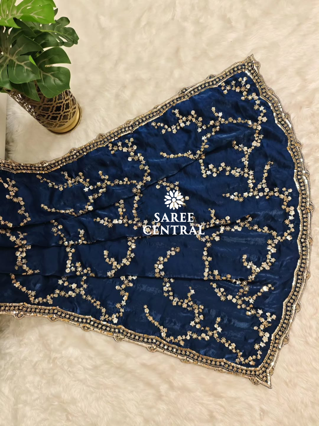 Blue Gold Beads, Sequins Embroidered Partywear Saree (SC11232) - Image 5