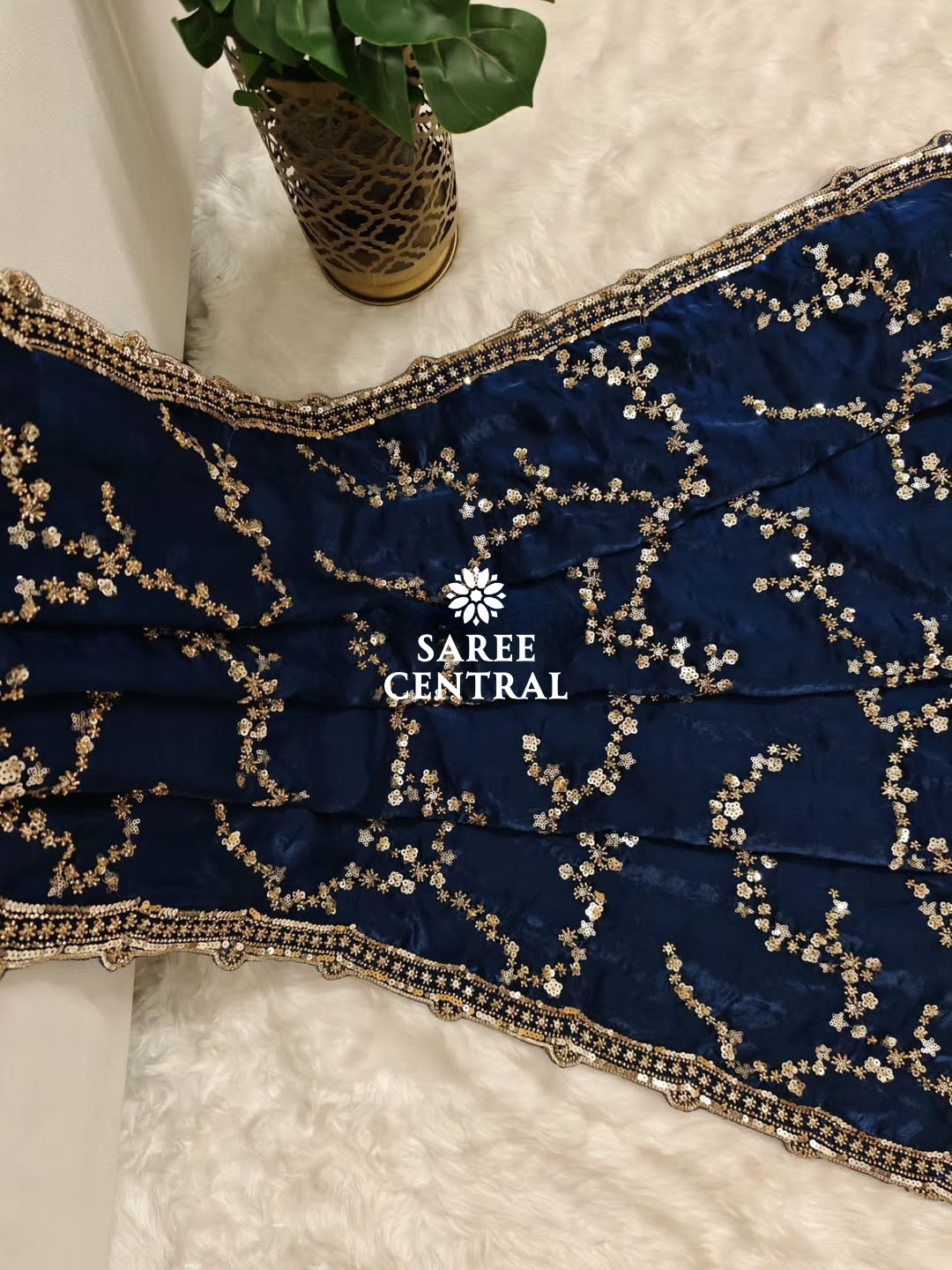 Blue Gold Beads, Sequins Embroidered Partywear Saree (SC11232) - Image 7