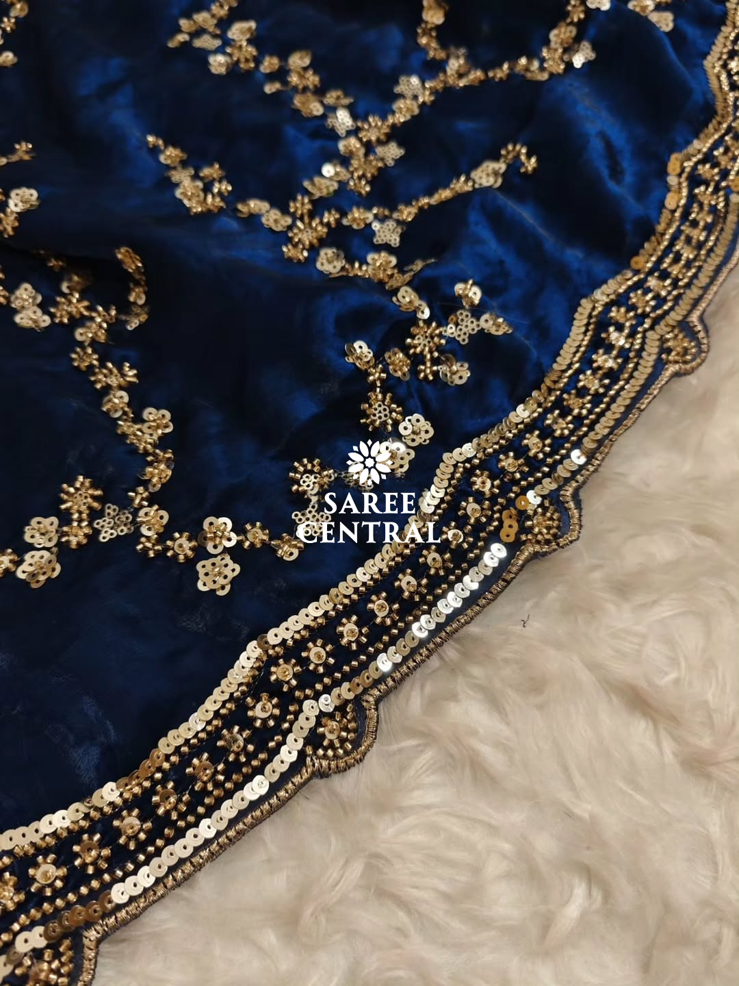 Blue Gold Beads, Sequins Embroidered Partywear Saree (SC11232) - Image 14