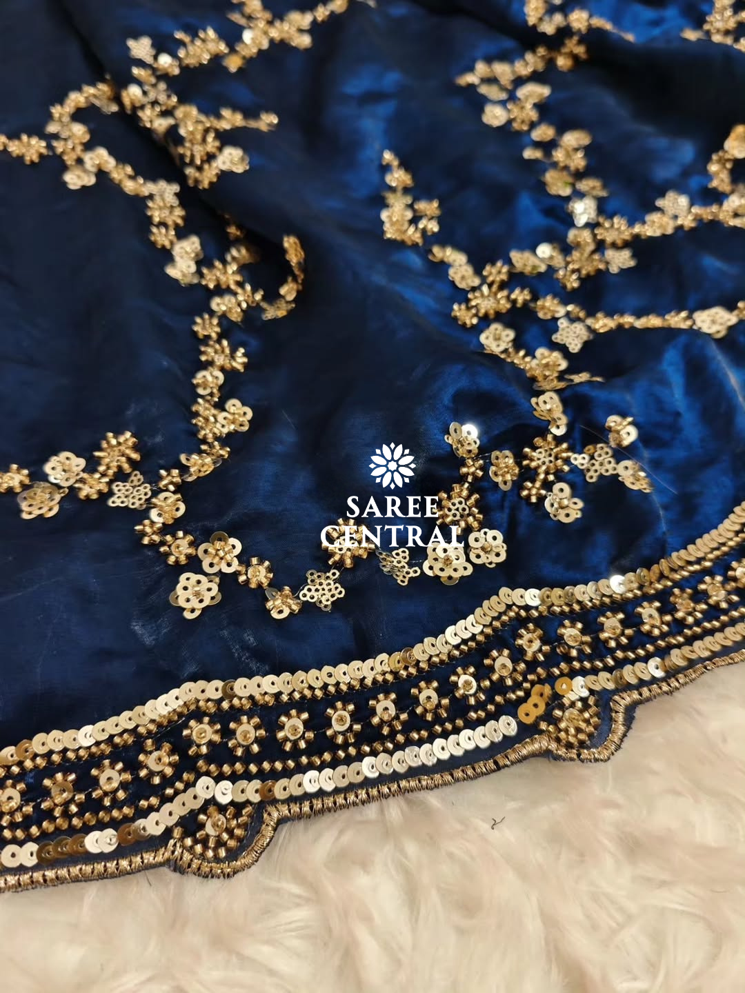 Blue Gold Beads, Sequins Embroidered Partywear Saree (SC11232) - Image 12