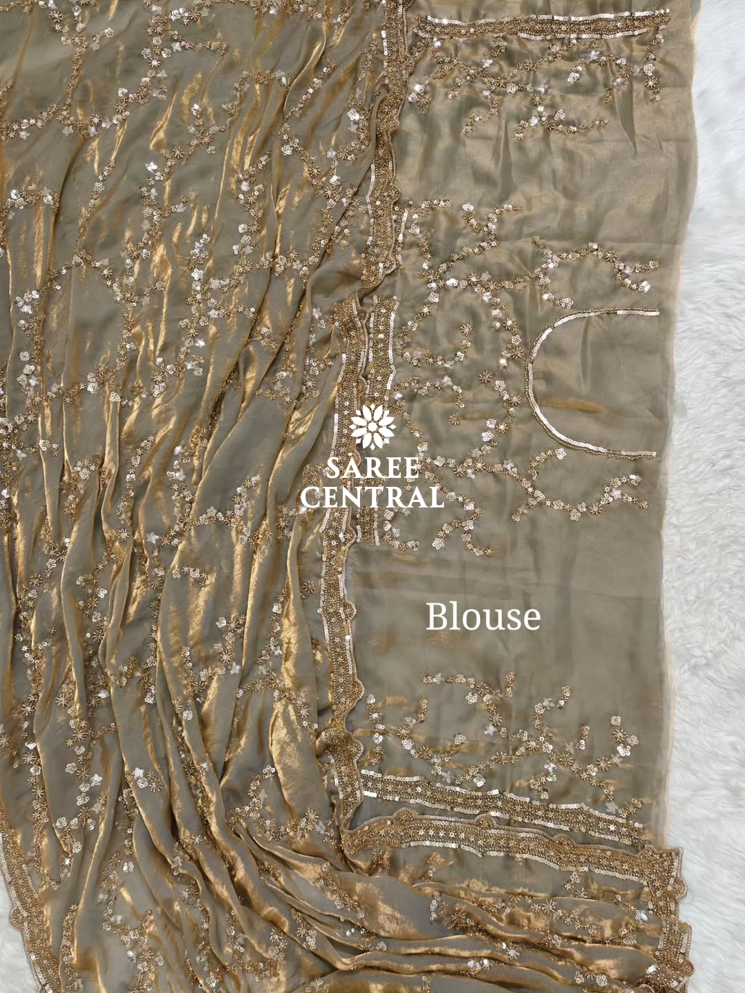 Steel Grey Gold Beads, Sequins Embroidered Partywear Saree (SC11224) - Image 14