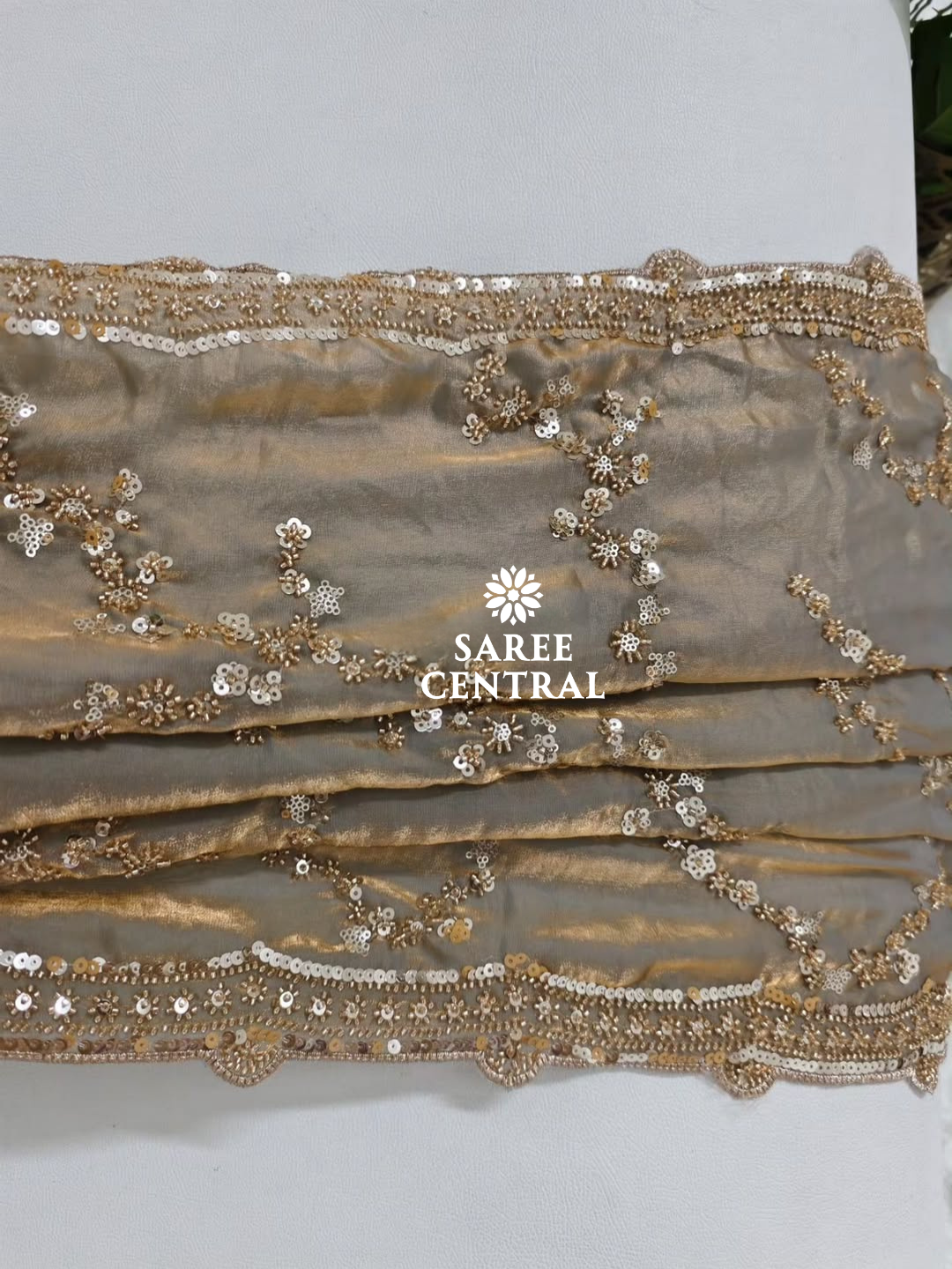 Steel Grey Gold Beads, Sequins Embroidered Partywear Saree (SC11224) - Image 6