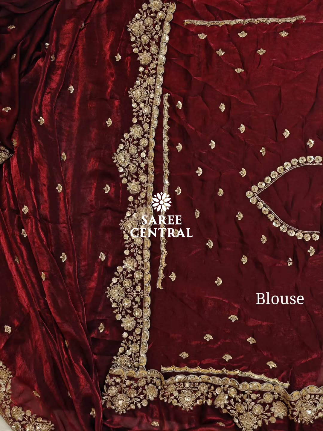 Maroon Gold Cutdana Beads, Sequins Embroidered Partywear Saree (SC55518) - Image 16