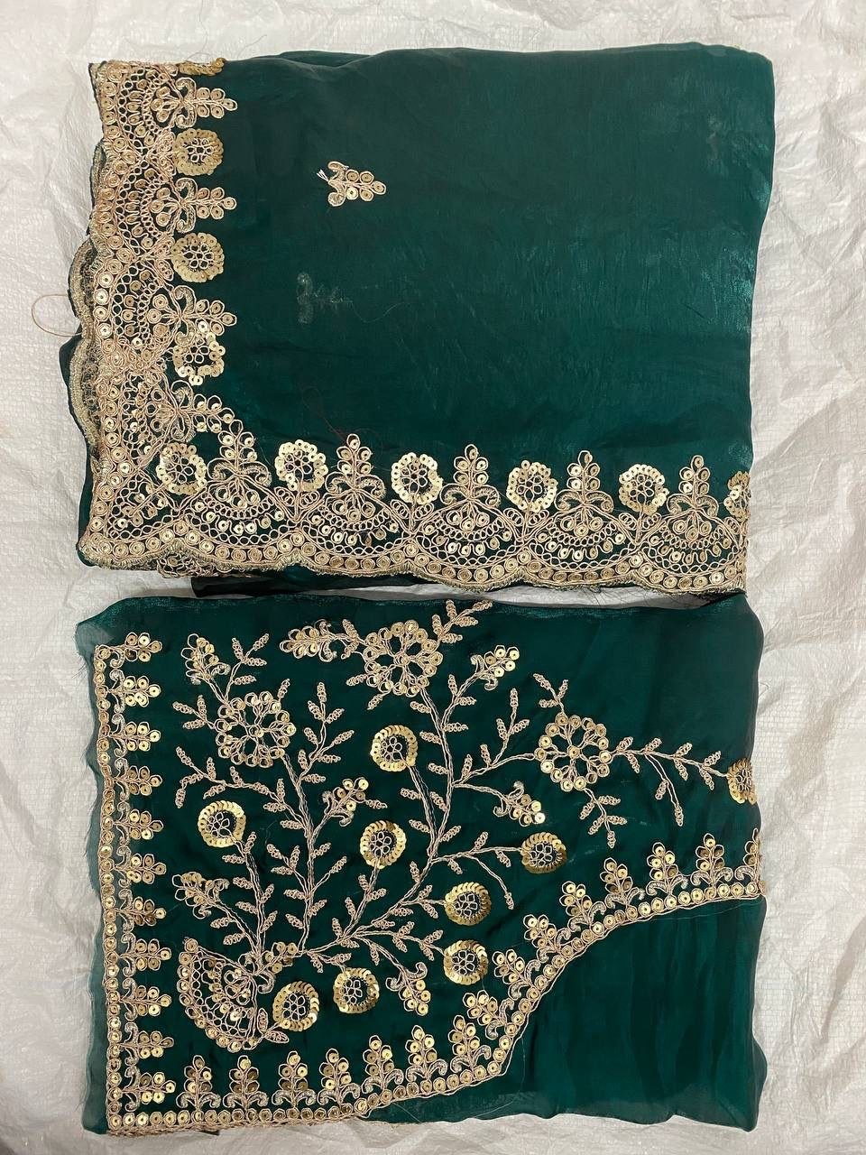 Peacock Green Zariwork & Sequins Embroidery Fandy Satin Silk Saree (SC35232) - Image 13