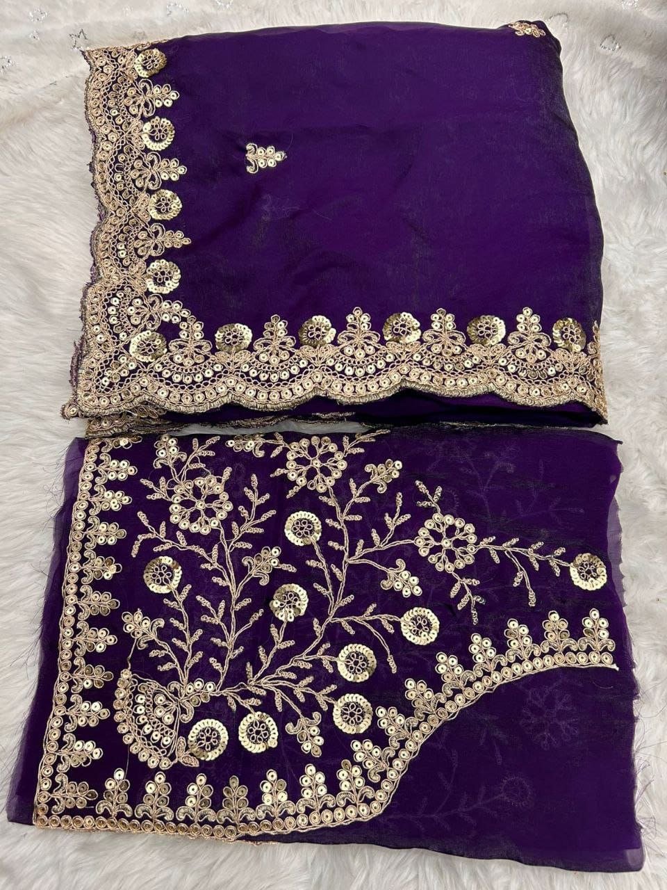 Purple Zariwork & Sequins Embroidery Fandy Satin Silk Saree (SC35231) - Image 10