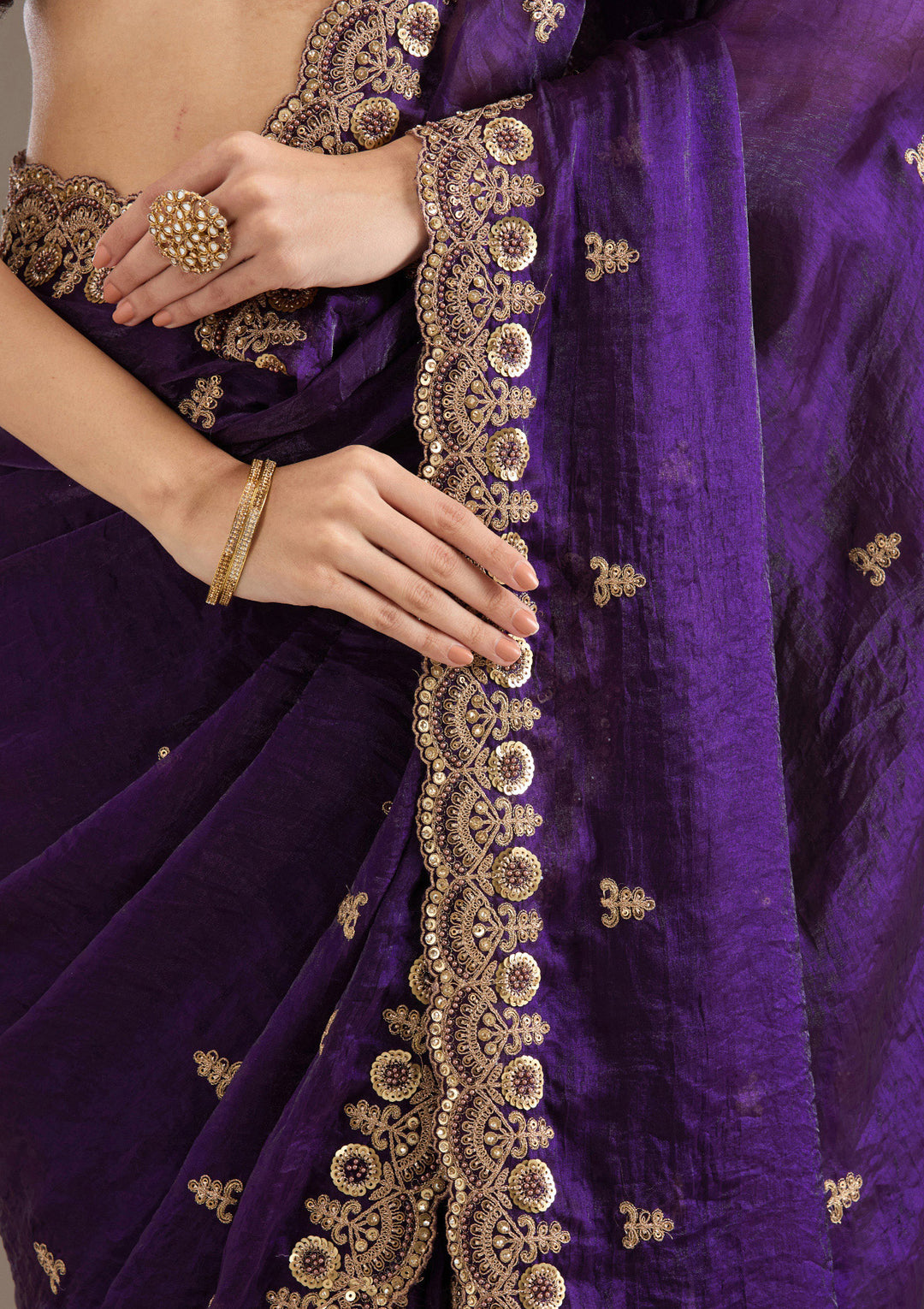 Purple Zariwork & Sequins Embroidery Tissue Saree (SC35231) - Image 7