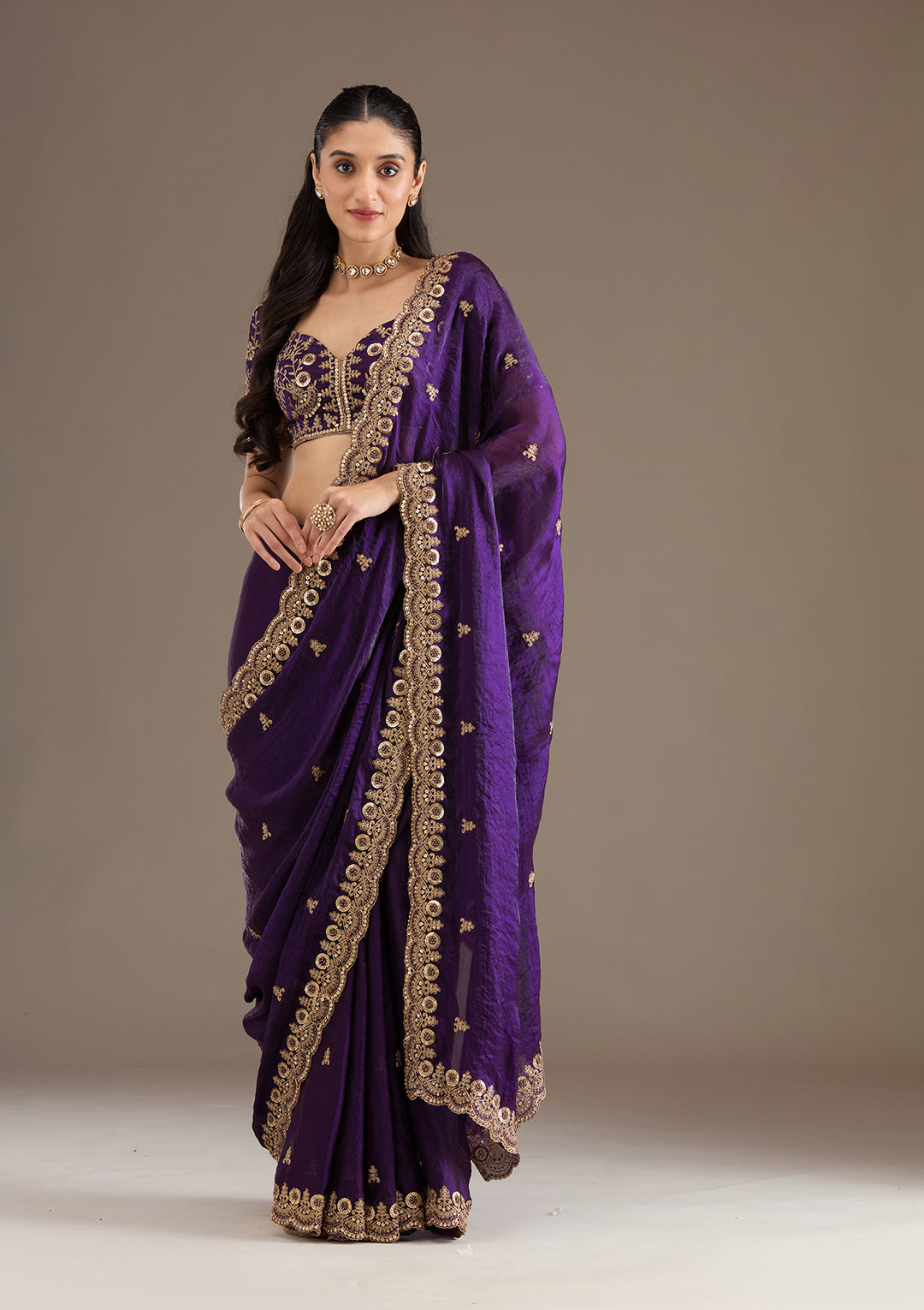 Purple Zariwork & Sequins Embroidery Tissue Saree (SC35231) - Image 6