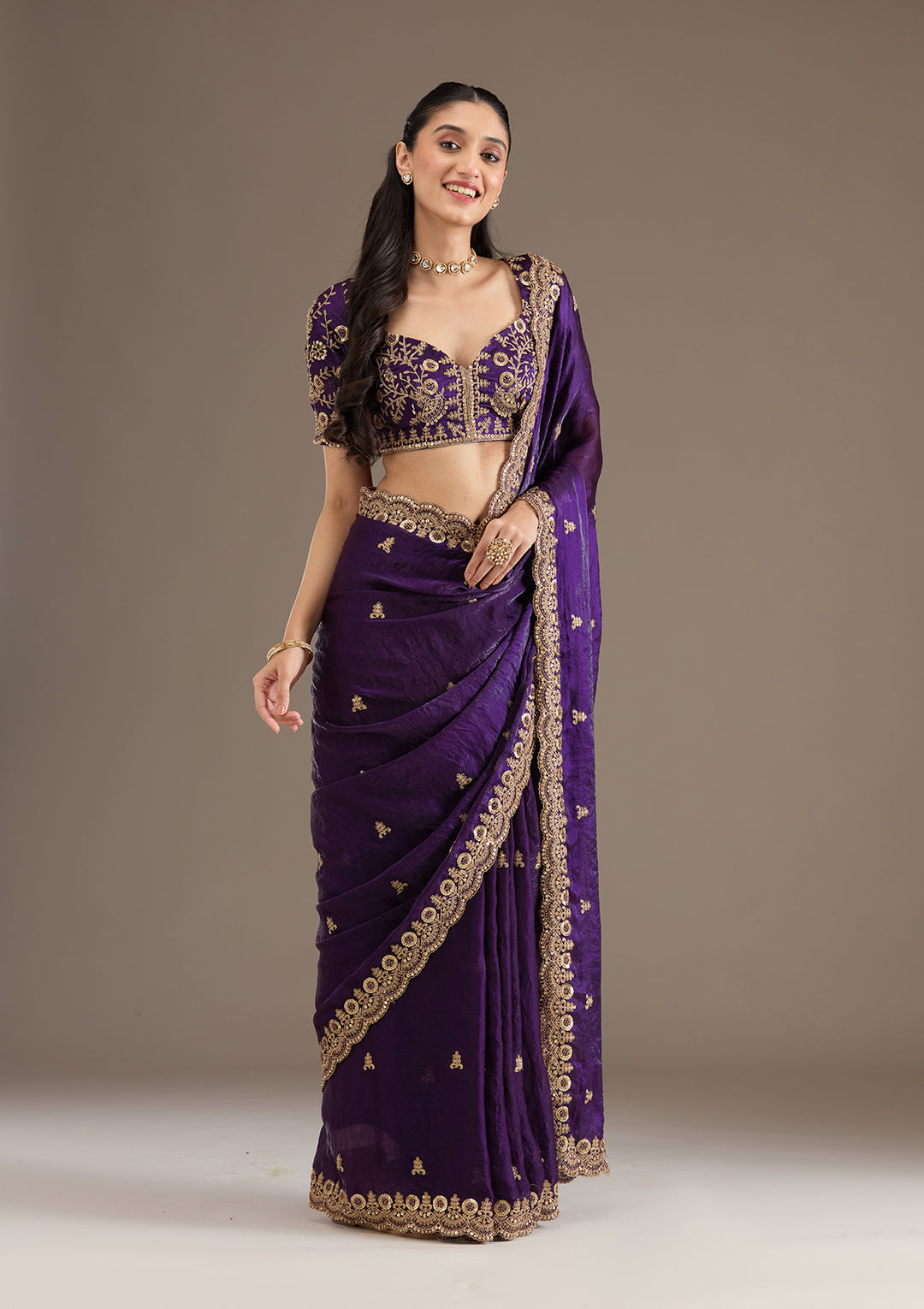 Purple Zariwork & Sequins Embroidery Tissue Saree (SC35231) - Image 5