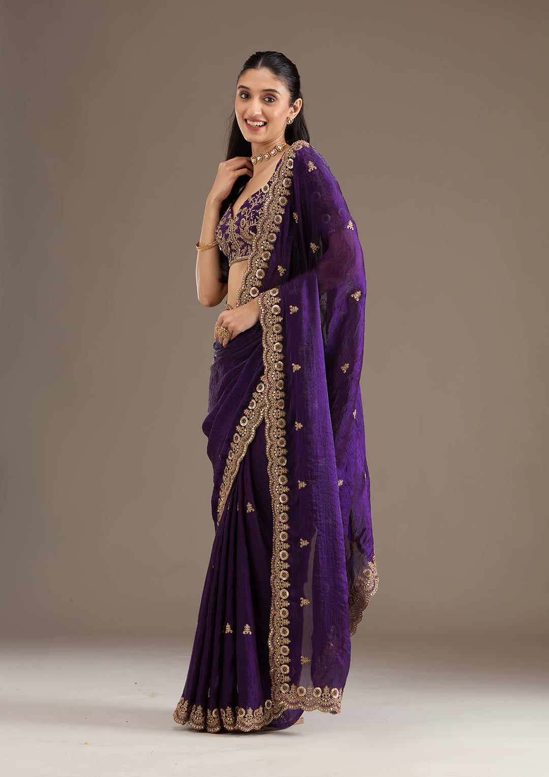 Purple Zariwork & Sequins Embroidery Tissue Saree (SC35231) - Image 4