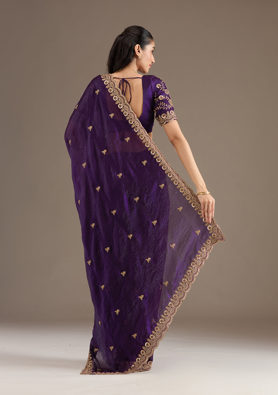 Purple Zariwork & Sequins Embroidery Tissue Saree (SC35231) - Image 3