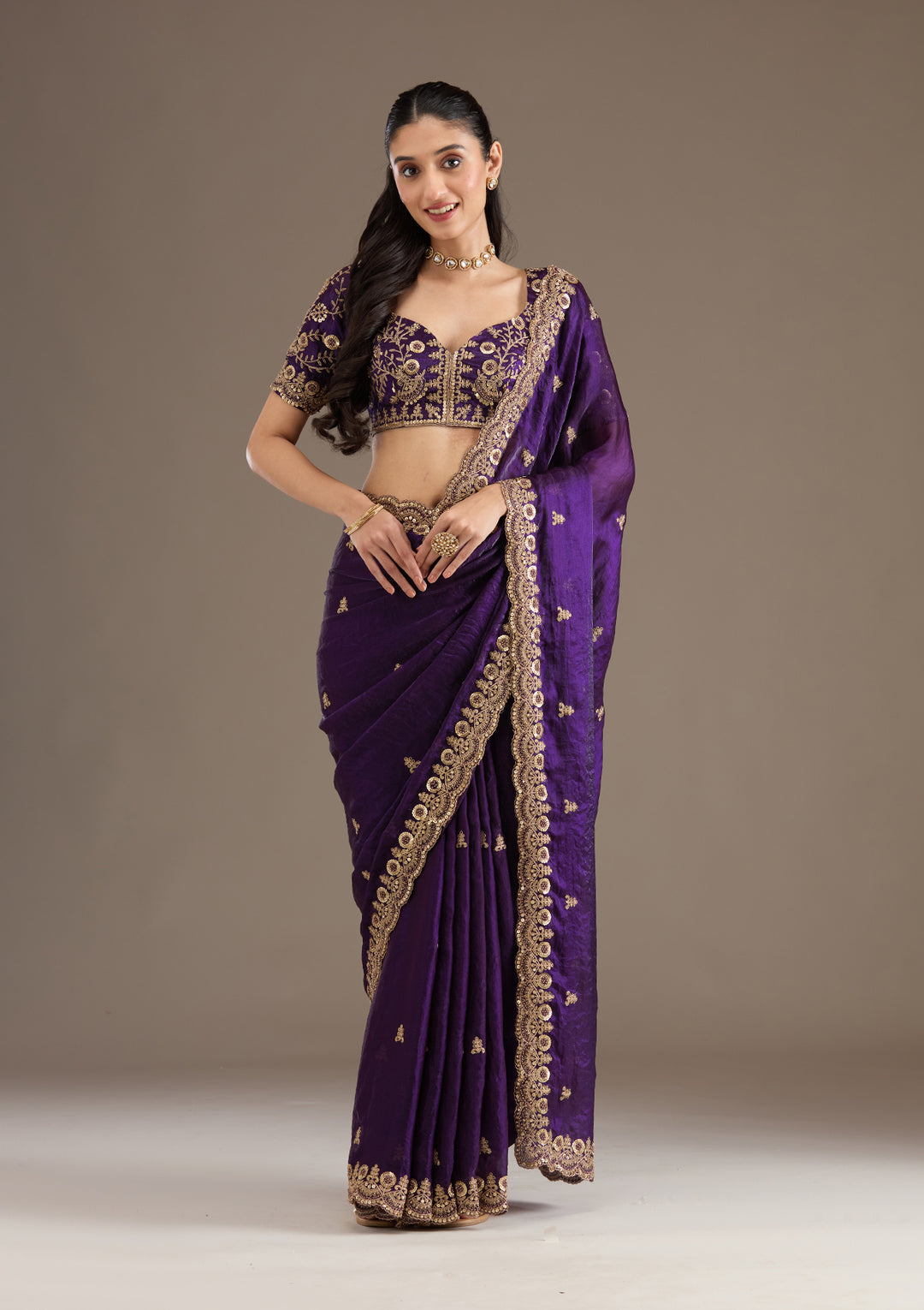 Purple Zariwork & Sequins Embroidery Tissue Saree (SC35231) - Image 2