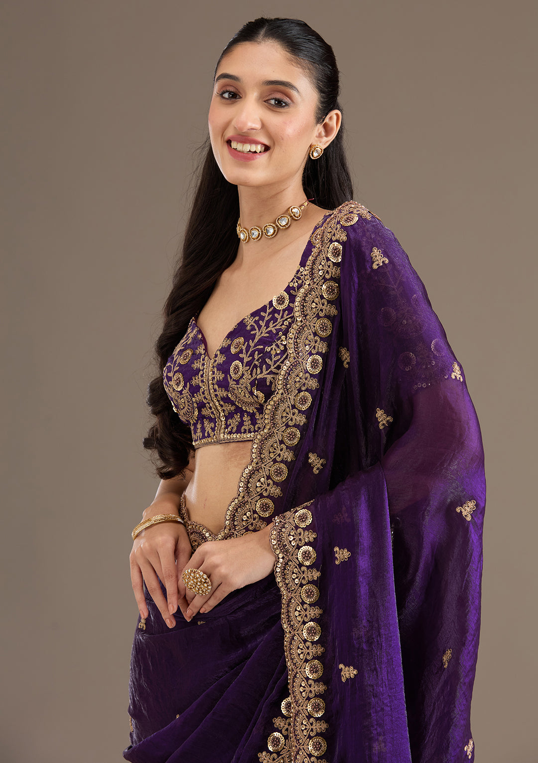 Purple Zariwork & Sequins Embroidery Tissue Saree (SC35231)