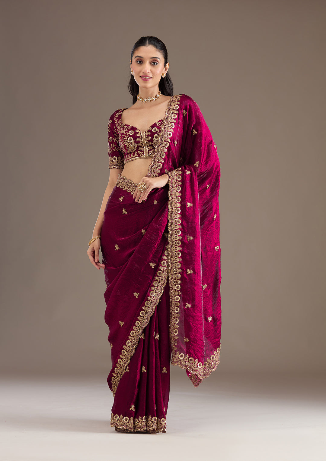 Maroon Zariwork & Sequins Embroidery Tissue Saree (SC35230) - Image 4
