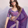 Purple Bandhani Design Embroidered Saree with Heavy Embroidered Blouse Piece (SC53554)