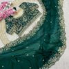 Bottle Green Gold Zari & Sequins Embroidery Satin Silk Saree (SC33024)