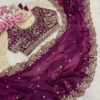 Magenta Wine Gold Zari & Sequins Embroidery Satin Silk Saree (SC33022)