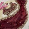 Maroon Gold Zari & Sequins Embroidery Satin Silk Saree (SC33021)