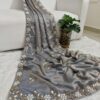 Grey Shimmer metallic satin silk saree with beads, cutdana, Brits and sequins hand work (SC991014)