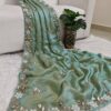 Pista Shimmer metallic satin silk saree with beads, cutdana, Brits and sequins hand work (SC991012)