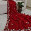 Red Shimmer metallic satin silk saree with beads, cutdana, Brits and sequins hand work (SC991016)