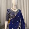 Blue Designer Saree on Satin Silk Febric with Cutdana Beads Work, Thread Embroidery & Sequins Work with Heavy Work on Blouse (SC15120)