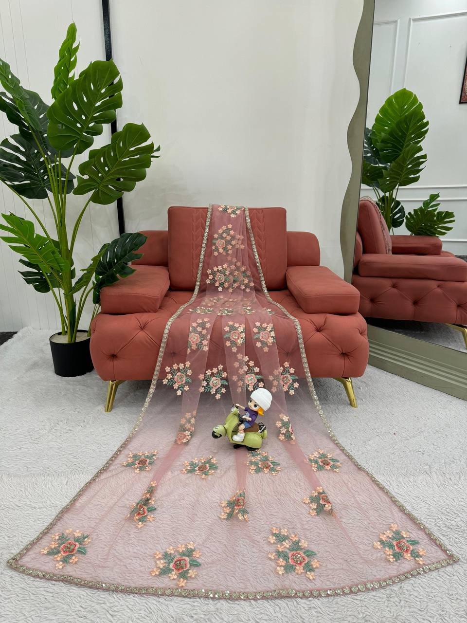 Designer Soft Net Saree with Beautiful Thred Embroidery & Sequins Work (SC338801) - Image 8