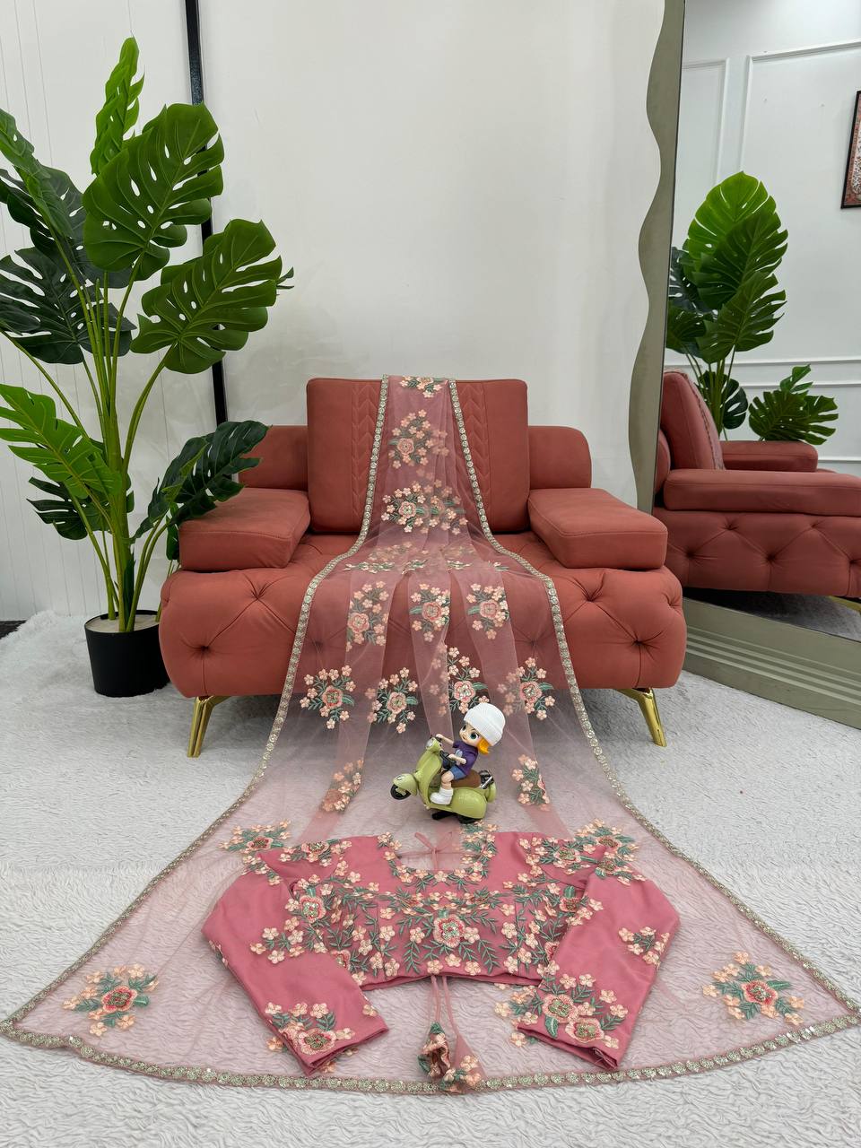 Designer Soft Net Saree with Beautiful Thred Embroidery & Sequins Work (SC338801) - Image 6