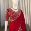 Red Designer Saree on Satin Silk Febric with Cutdana Beads Work, Thread Embroidery & Sequins Work with Heavy Work on Blouse (SC15119)
