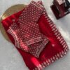 Red Designer Fandy Satin Silk Saree with Beads, Cutdana, Sequins & Thread Embroidery Work with Heavy Work on Blouse (SC15119)