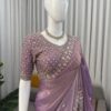 Onion Designer Saree on Satin Silk Febric with Cutdana Beads Work, Thread Embroidery & Sequins Work with Heavy Work on Blouse (SC15121)