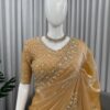 Golden Designer Saree on Satin Silk Febric with Cutdana Beads Work, Thread Embroidery & Sequins Work with Heavy Work on Blouse (SC15125)