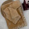 Golden Designer Fandy Satin Silk Saree with Beads, Cutdana, Sequins & Thread Embroidery Work with Heavy Work on Blouse (SC15125)