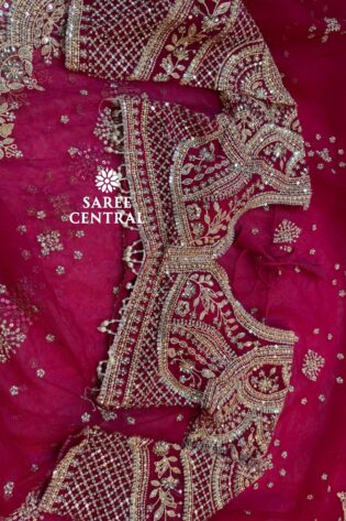 Rani Pink Net Saree With Heavy Hand Embroidered Jarkan, Sequins Work (SC55112)