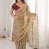 Beige Dual Tone Thread & Sequins Embroidered Fandy Satin Silk Saree (SC102026)